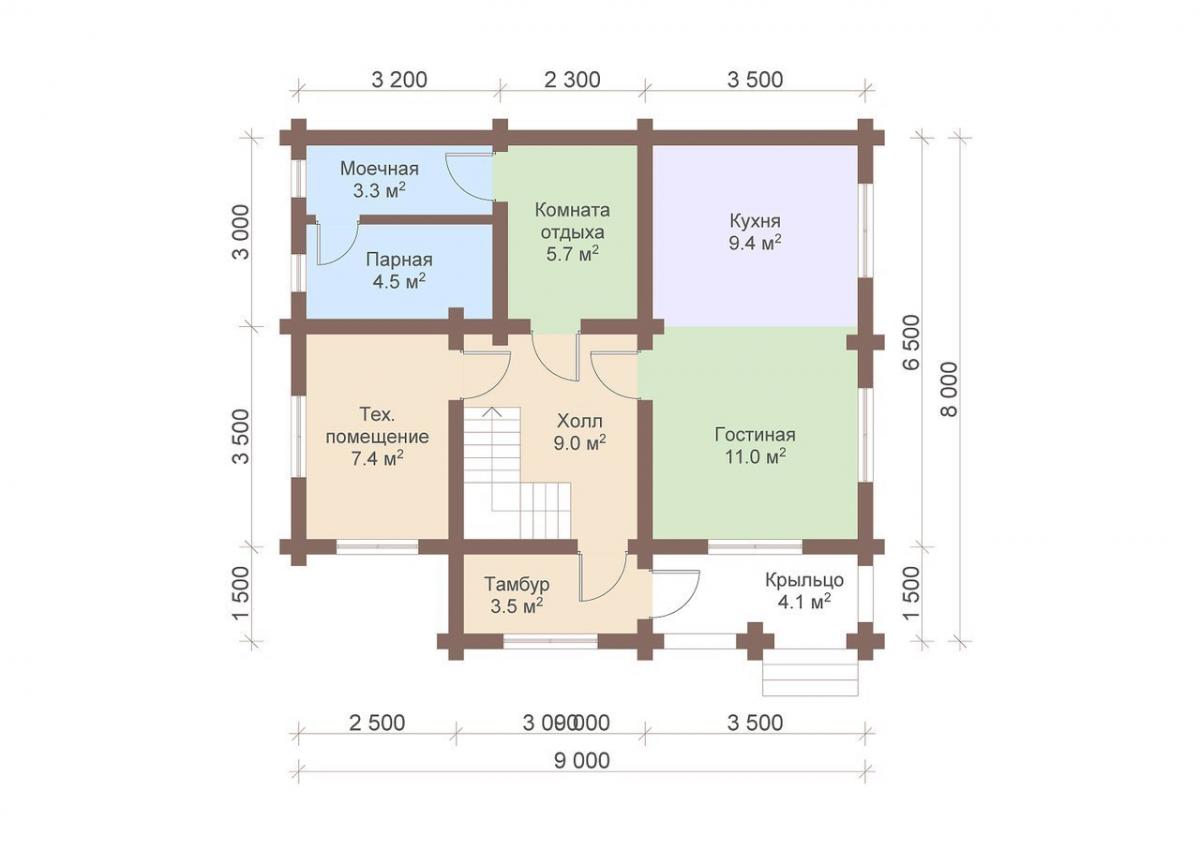 План 1-го этажа бани «Володей»