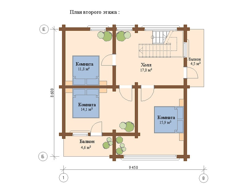 План 2 этажа деревянного дома Мария
