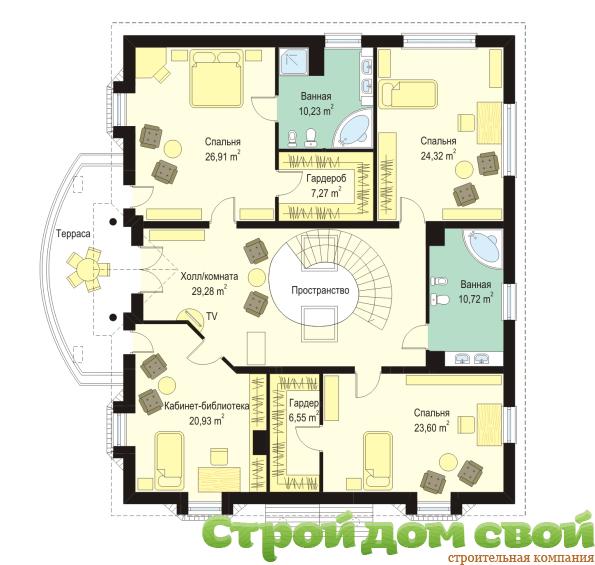 План 2-го этажа коттеджа «Василиса»